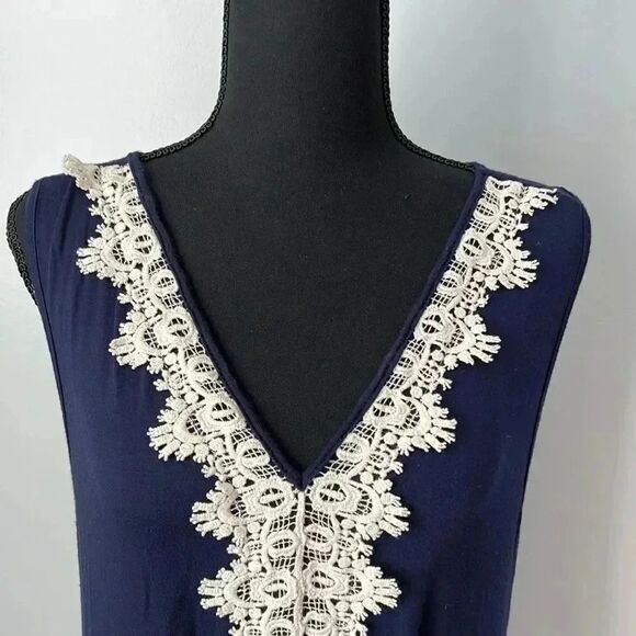 Espresso Cotton Navy and white lace stretch dress - Picture 2 of 6